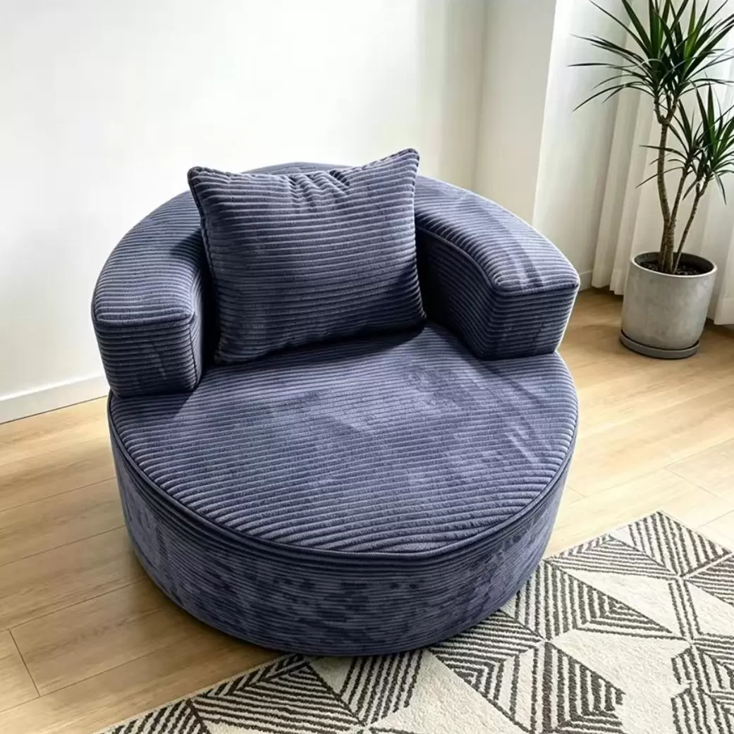 Compressible Round Lounge Sofa, Vacuum Packed Corduroy Bean Sofa for Living Room K-13