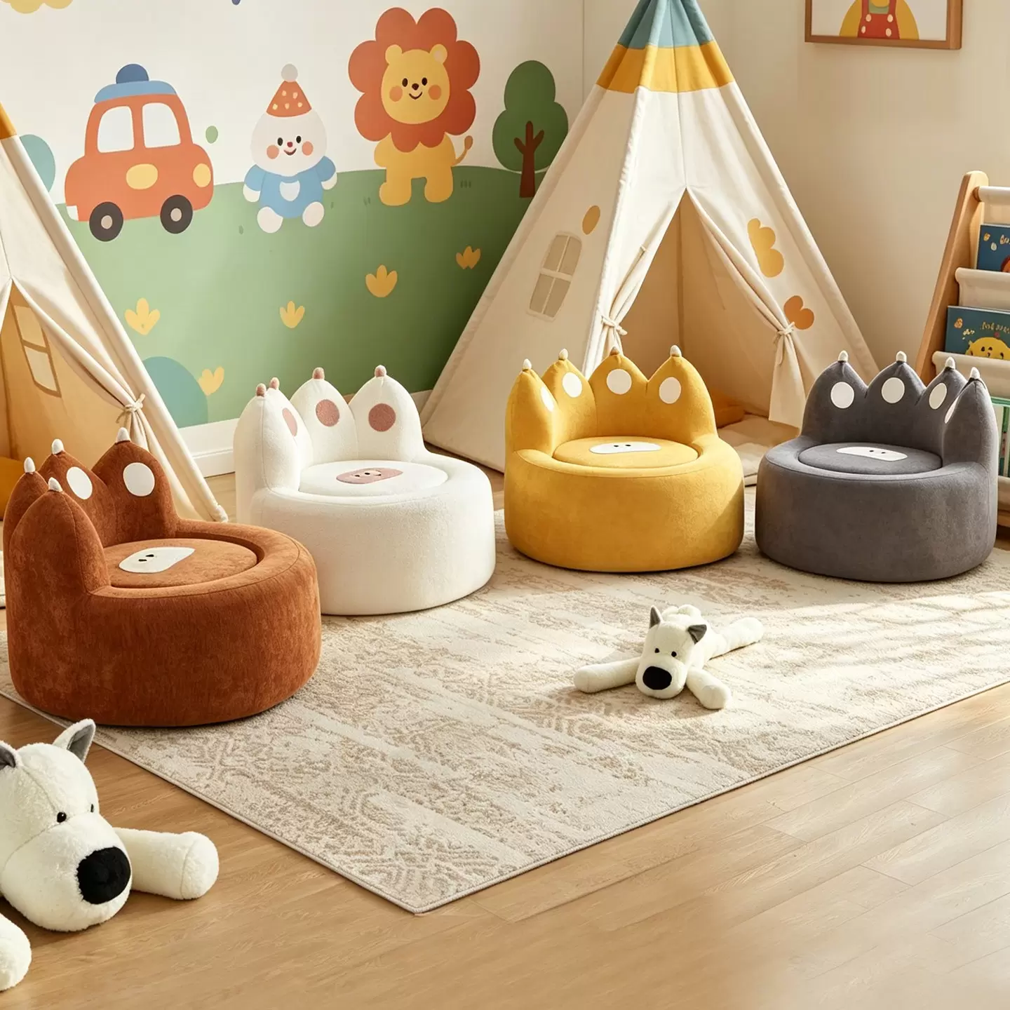 Kids Bear Paw Shaped Plush Lazy Sofa, Comfortable Toddler Floor Reading Chair K-39 - Image 5