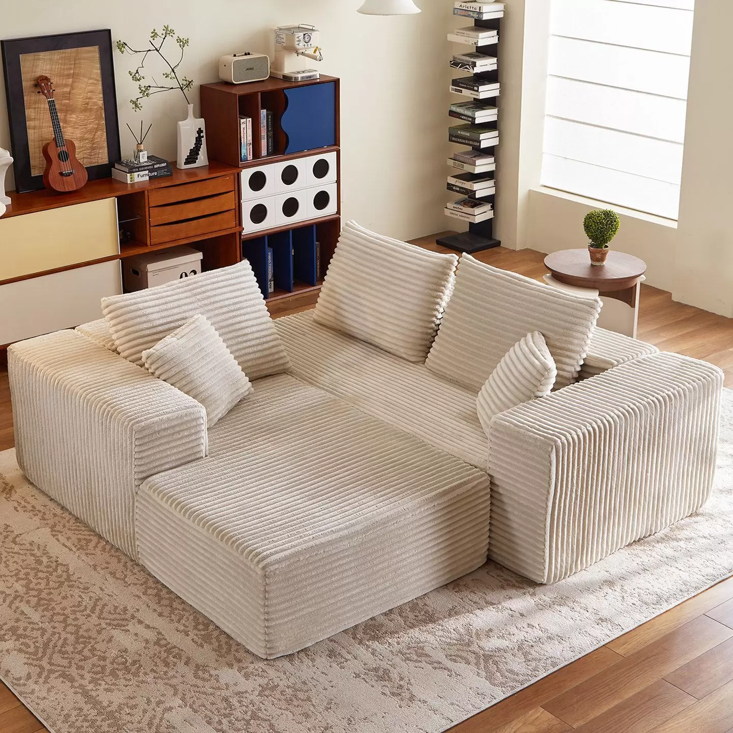 Boneless Cube Compression Sofa, L-Shaped Corduroy Sectional Couch, Vacuum Pack in Box, Modular Living Room Furniture K-11 - Image 3