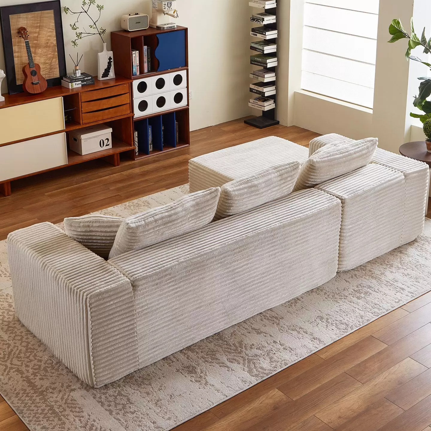 Boneless Cube Compression Sofa, L-Shaped Corduroy Sectional Couch, Vacuum Pack in Box, Modular Living Room Furniture K-11 - Image 5