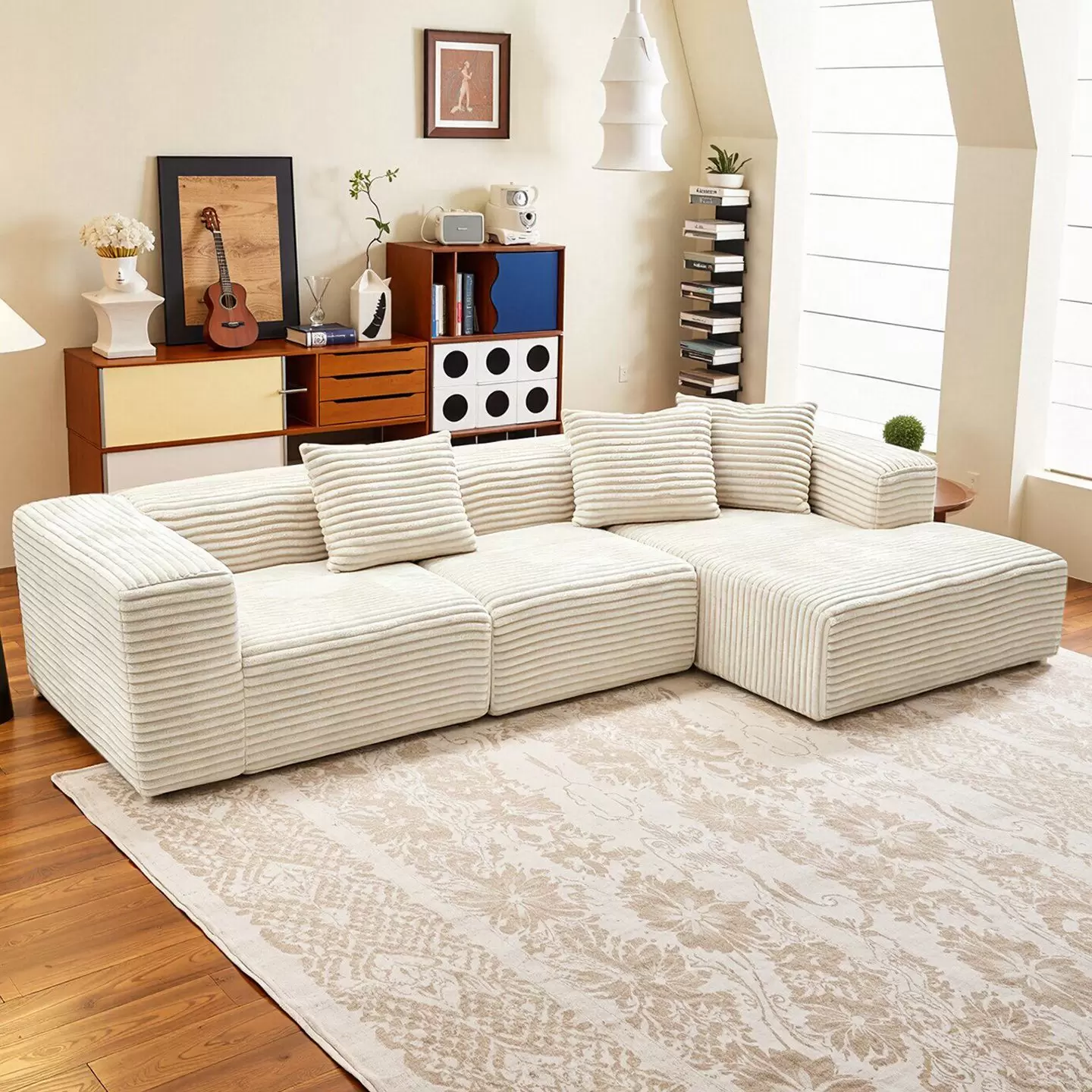 Boneless Cube Compression Sofa, L-Shaped Corduroy Sectional Couch, Vacuum Pack in Box, Modular Living Room Furniture K-11 - Image 4