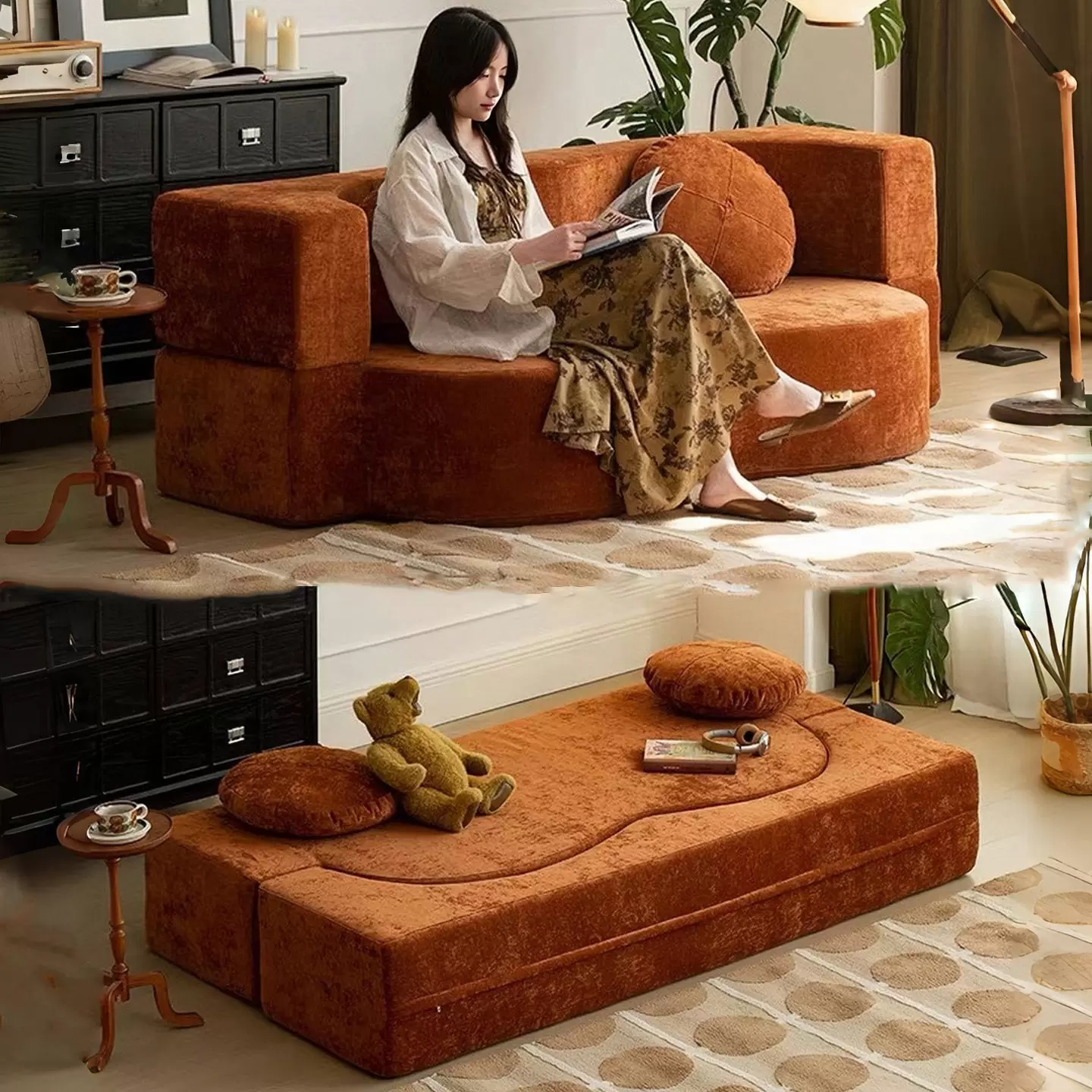 Wave Curved Modular Velvet Floor Sofa, Low Profile 2-in-1 Convertible Leisure Couch K-25 - Image 3