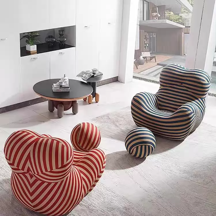Mama’s Embrace Hug Chair, Striped Curved Ergonomic Leisure Sofa with Round Pouf K-03 - Image 3