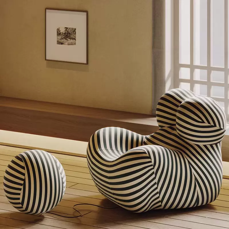 Mama’s Embrace Hug Chair, Striped Curved Ergonomic Leisure Sofa with Round Pouf K-03 - Image 4