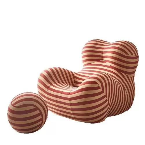 Mama’s Embrace Hug Chair, Striped Curved Ergonomic Leisure Sofa with Round Pouf K-03 - Image 5